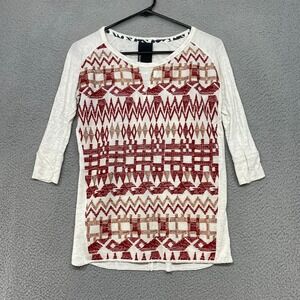 Dolan Top Womens XS‎ Aztec Embroidered Boho Anthropologie Cream Stretch Western